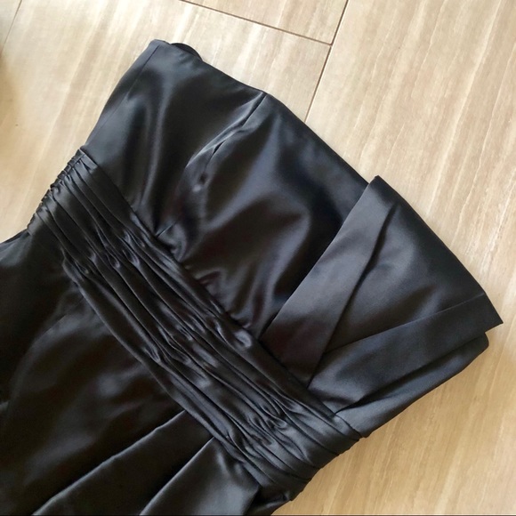 WHBM Strapless Cascade Black Satin Formal Dress - Picture 5 of 8